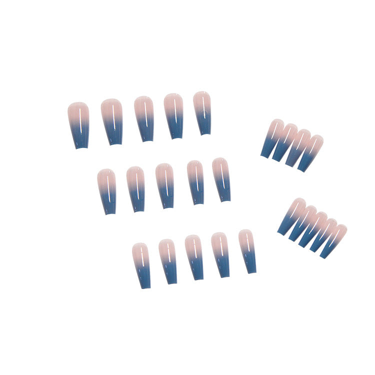 Blue gradient fake nails wearing long ballet nail patches for nail enhancement