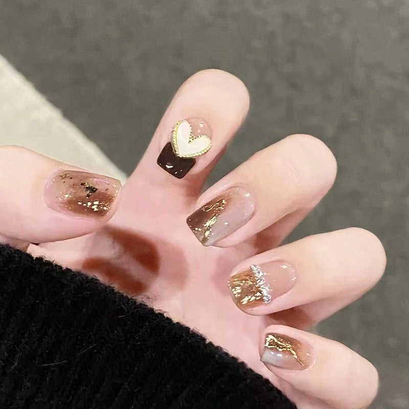 Autumn and Winter Diamond Wearing Nail Fritillaria Temperament Nail Beauty  Halo Dyed Gold Foil False Nails