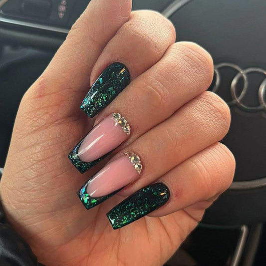 Wearing Emerald Nail Sparkling Fragments Long Ballet Fresh Whitening Fashion Nail Beauty