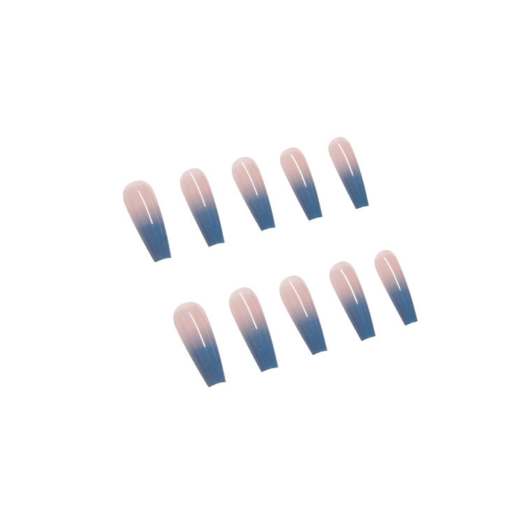 Blue gradient fake nails wearing long ballet nail patches for nail enhancement