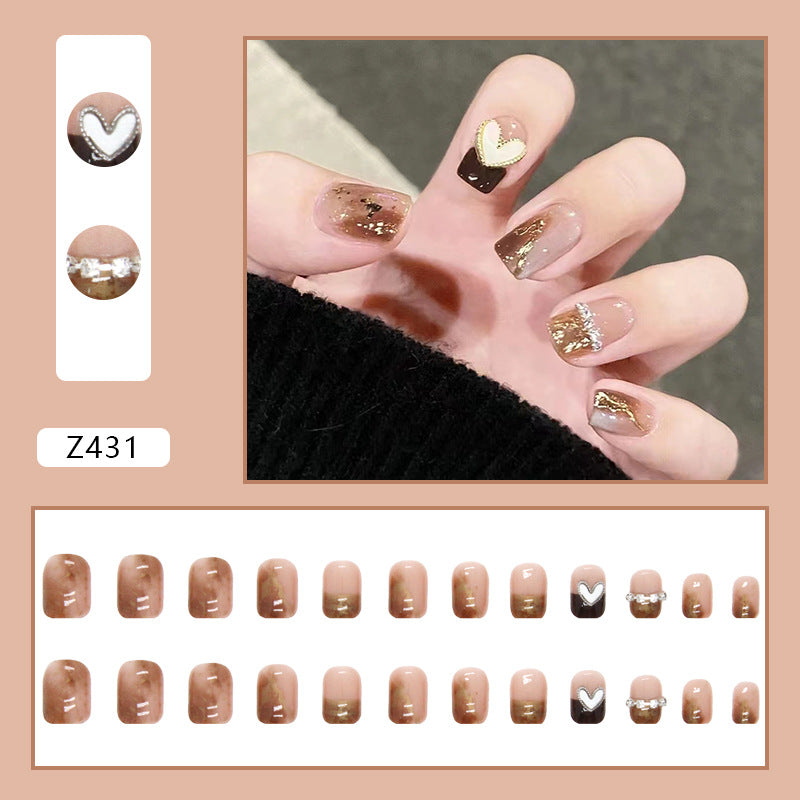 Autumn and Winter Diamond Wearing Nail Fritillaria Temperament Nail Beauty  Halo Dyed Gold Foil False Nails