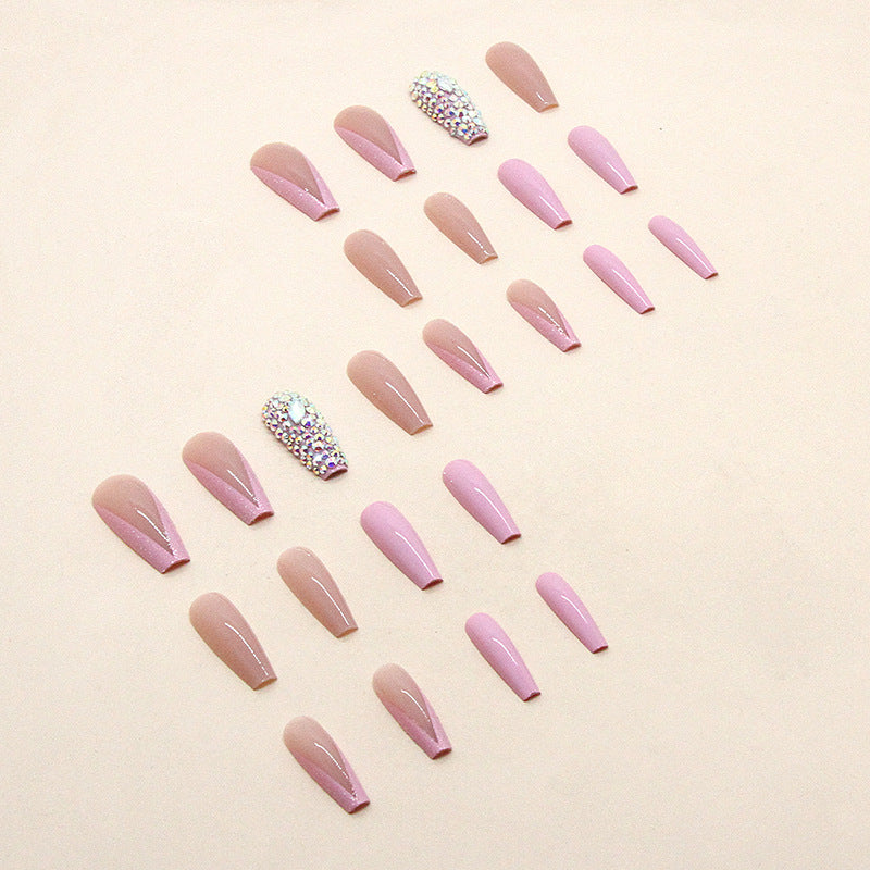 Minimalist French style sparkling full diamond nail polish, European and American sweet and spicy girl style wearing nails