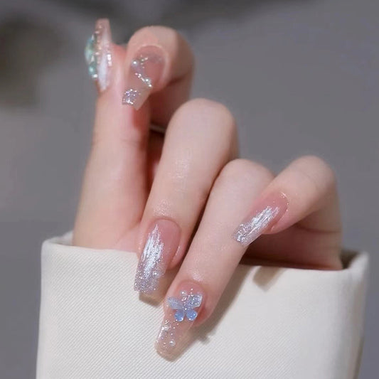 Butterfly Ice Transparent Nail Beauty Crystal Broken Diamond Aurora Transparent Blue Diamond False Nail