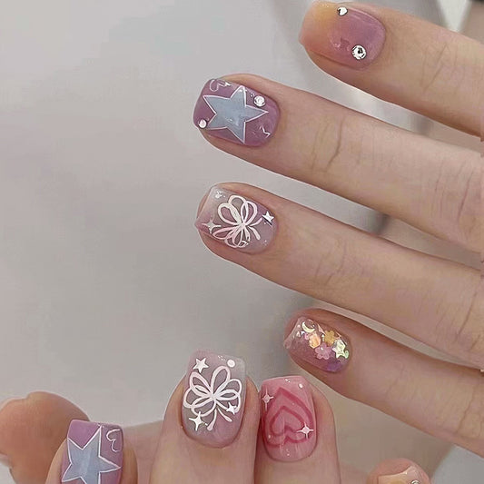 Square Butterfly Love Star Autumn Versatile Nail Sheet Girl Sweet False Nail Finished Product