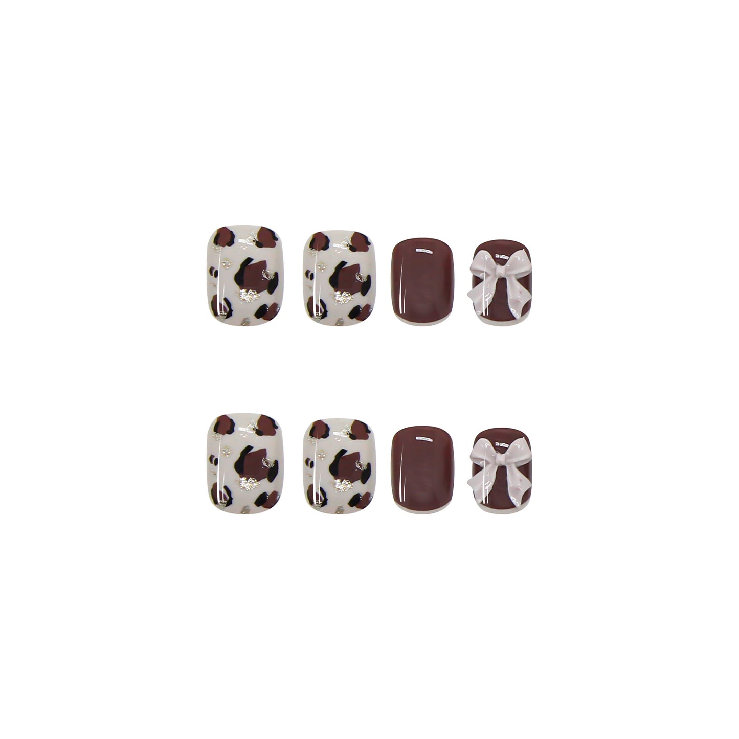 Autumn and Winter Brown Leopard Pattern Wearing Nail False Nail Bow Knot Detachable Short Finished Nail Patch